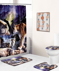 Lion Wolf Nature Print Bathroom Shower Curtain