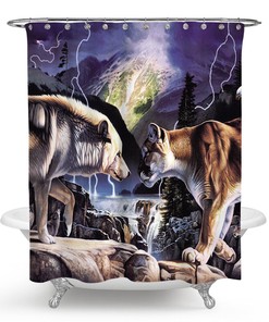 Lion Wolf Nature Print Bathroom Shower Curtain