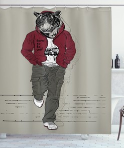 Lion and Tiger Head Teenager Print Shower Curtain for Modern Bathrooms