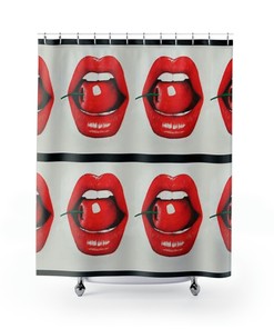 Lips and Cherries Artistic Red Black Shower Curtain