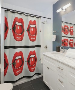 Lips and Cherries Artistic Red Black Shower Curtain
