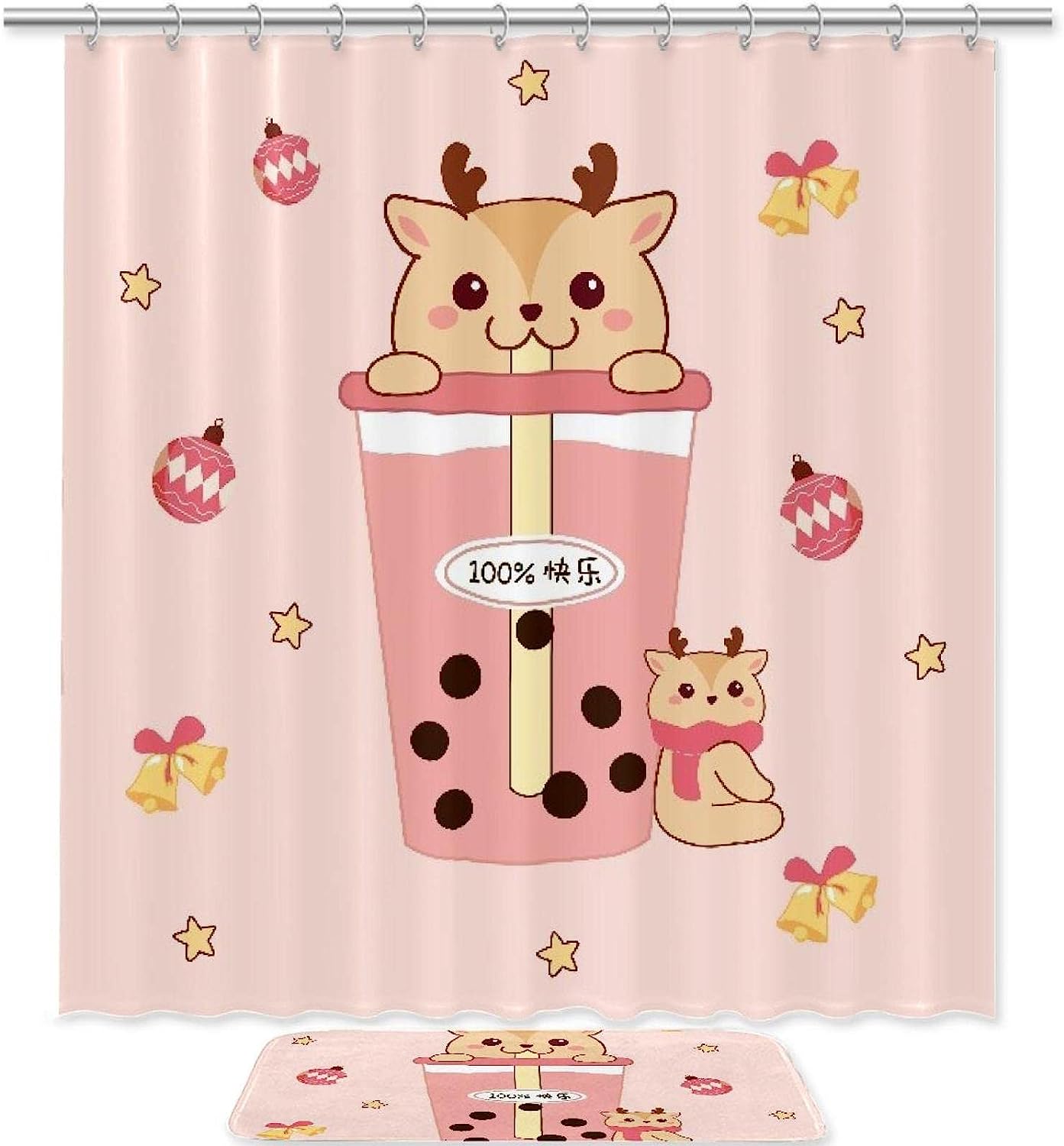 Little Deer Drinking Milk Tea Vintage Shower Curtain For A Delightfully Quirky Bathroom