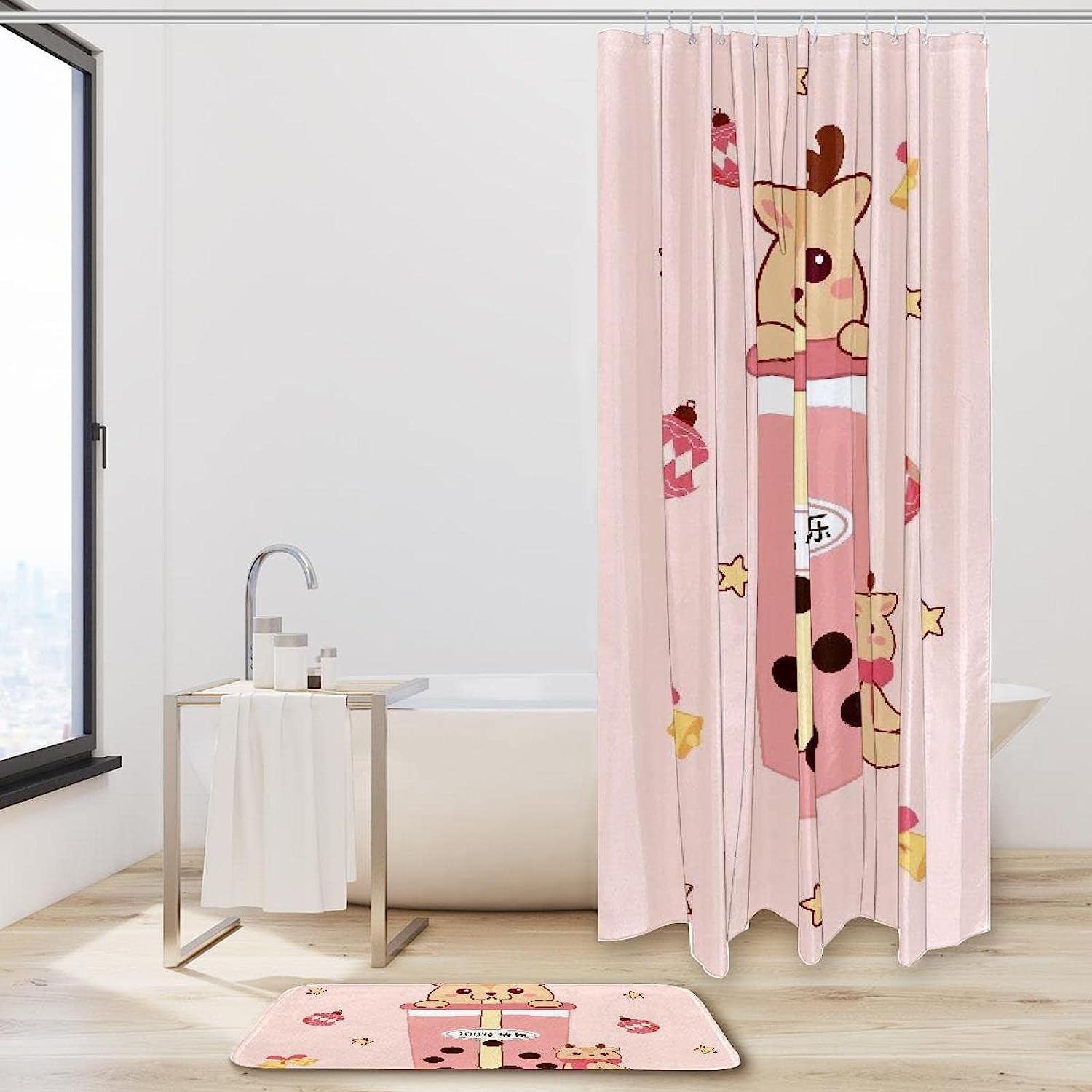 Little Deer Drinking Milk Tea Vintage Shower Curtain For A Delightfully Quirky Bathroom - Image 2