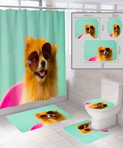 Little Dog Sunglasses Funny Waterproof Shower Curtain For Bathroom