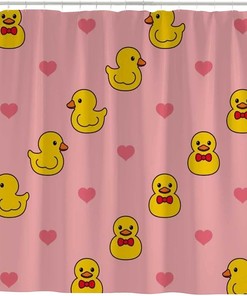 Little Duck And Hearts Shower Curtain - Adorable Bath Accessory For Kids Bathroom
