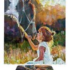 Little Girl with Horse Artistic Bathroom Shower Curtain