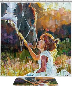 Little Girl with Horse Artistic Bathroom Shower Curtain
