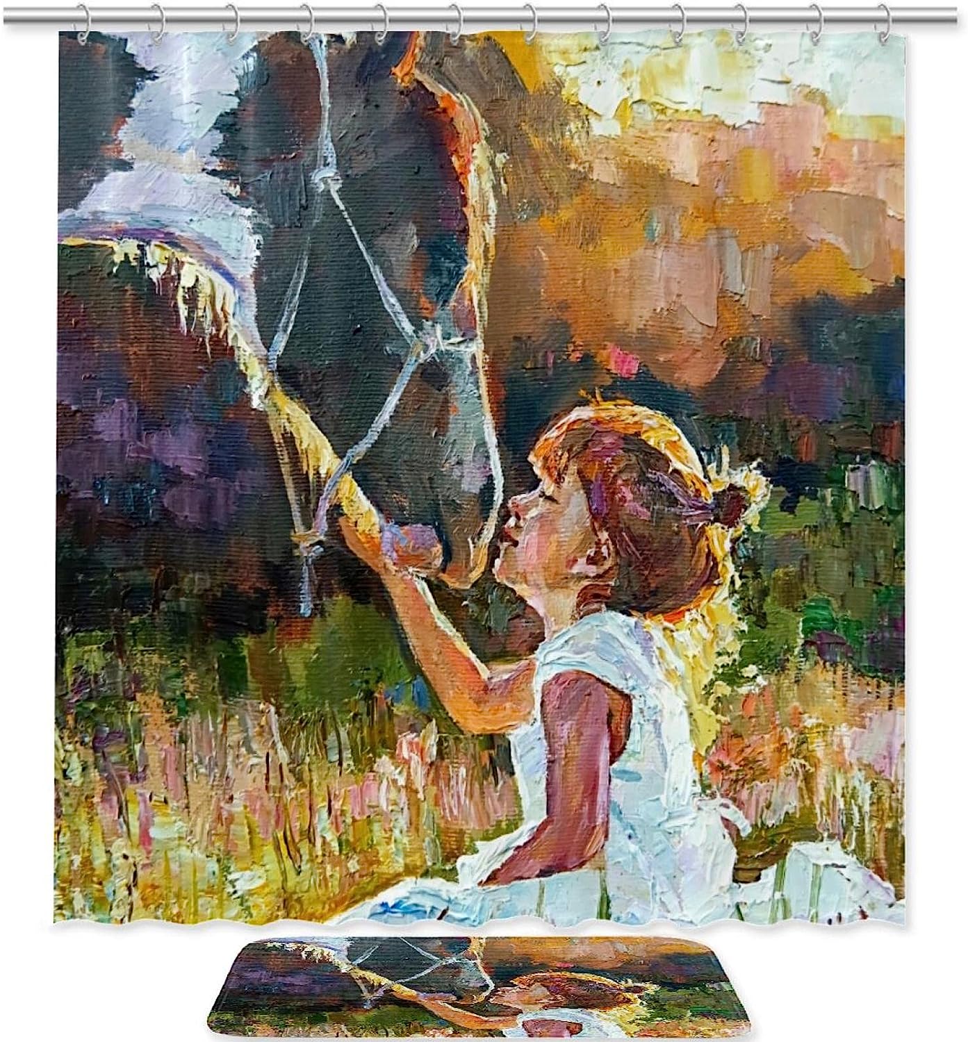Little Girl with Horse Artistic Bathroom Shower Curtain