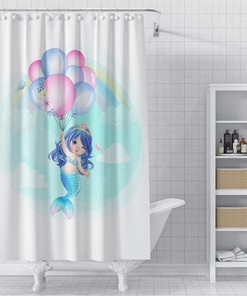 Little Mermaid Balloons Colorful Bathroom Shower Curtain