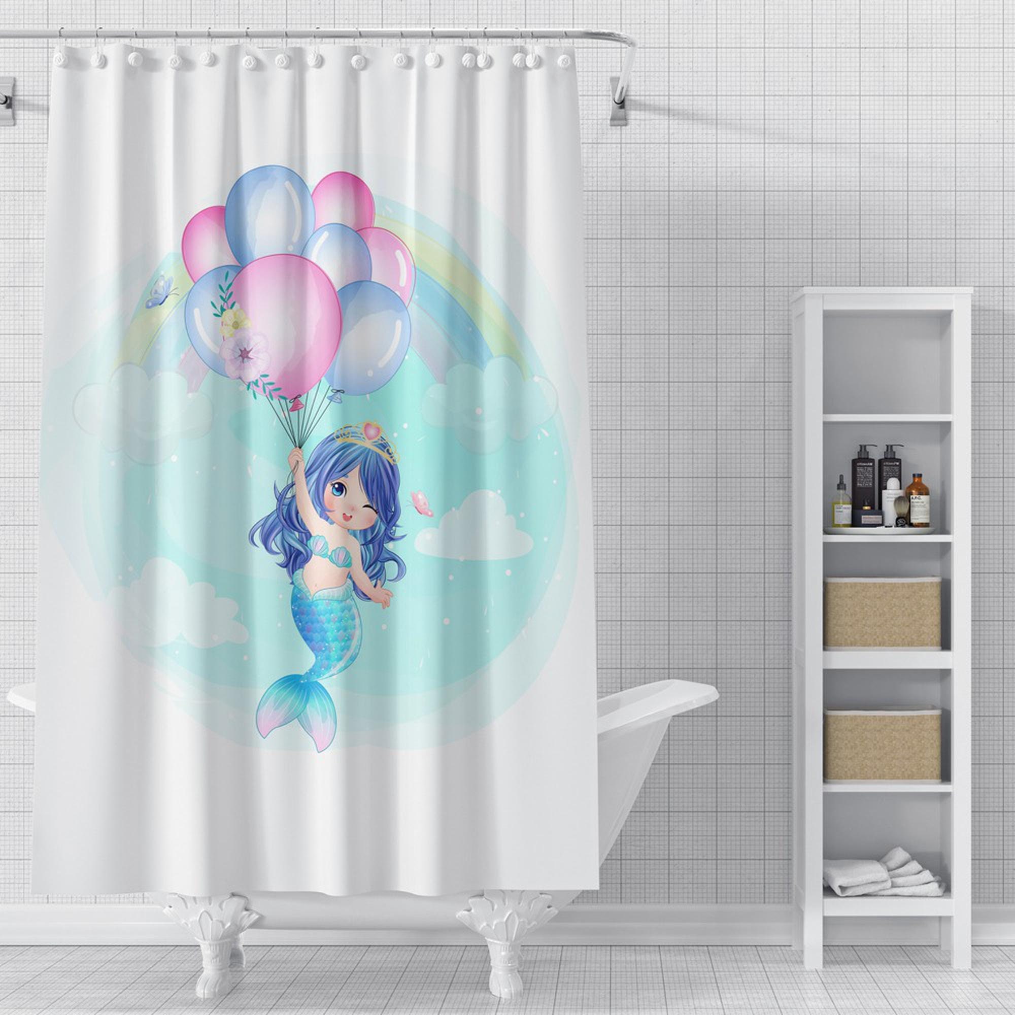 Little Mermaid Balloons Colorful Bathroom Shower Curtain