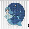 Little Mermaid Ocean Shower Curtain, Beautiful Animal Sea Waves Fabric With Starry Sky Moon