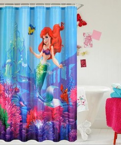 Little Mermaid Patterned Bathroom Waterproof Fabric Shower Curtain