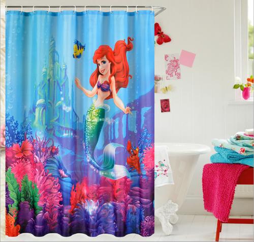 Little Mermaid Patterned Bathroom Waterproof Fabric Shower Curtain