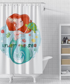 Little Mermaid Turtle Waterproof Bathroom Shower Curtain