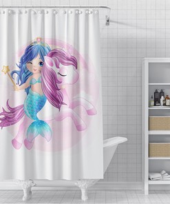 Little Mermaid Unicorn Waterproof Shower Curtain