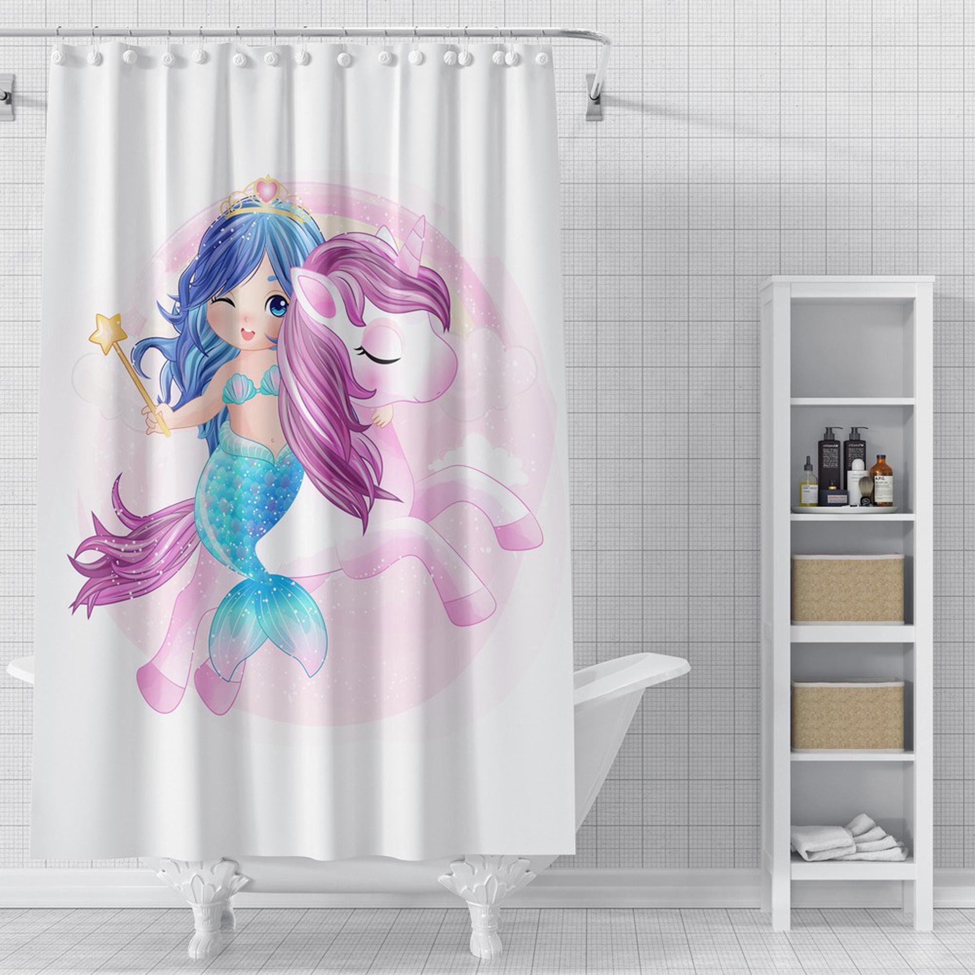 Little Mermaid Unicorn Waterproof Shower Curtain