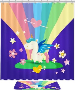 Little Unicorn with Rainbow Artistic Shower Curtain