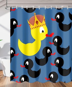 Little Yellow Duck Fabric Shower Curtain, Waterproof Bath Accessory for Kid's Bathroom