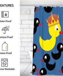 Little Yellow Duck Fabric Shower Curtain, Waterproof Bath Accessory for Kid's Bathroom