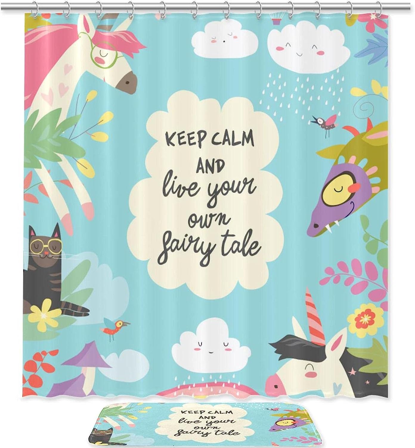 Lively Rainbow and Unicorn Shower Curtain to Brighten Up Your Bathroom with Color