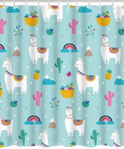 Llama Alpaca Cactus Print Shower CurtainColorful Bathroom Decor for Women & Kids