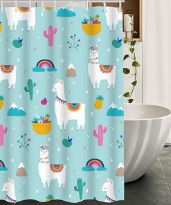 Llama Alpaca Cactus Print Shower CurtainColorful Bathroom Decor for Women & Kids