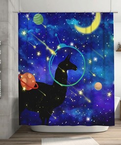 Llama Alpaca Funny Animal Planet Moon Shower Curtain for a Cute Bathroom