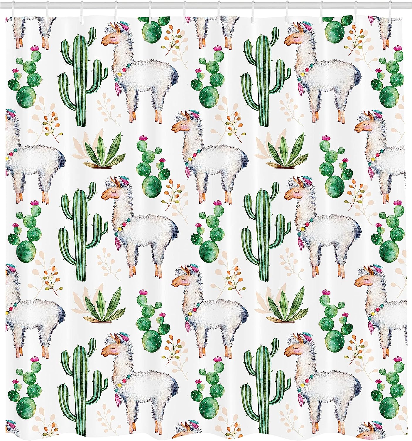 Llama Animal Modern Colored Image Print Hot South Desert Plant Cacti Pattern Shower Curtain - Image 2