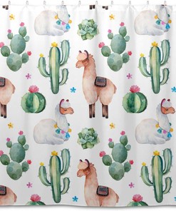 Llama Cactus Shower Curtain Modern Home Bathroom Hotel Spa Decorations Waterproof Fabric