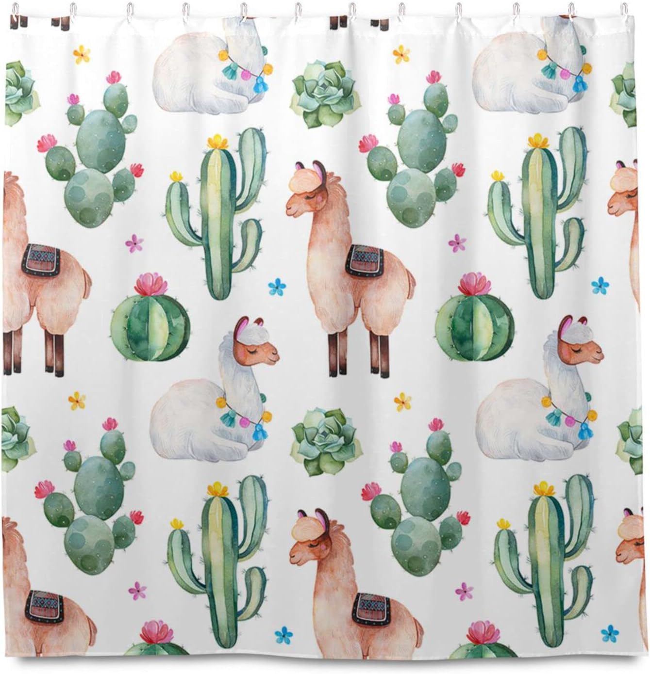 Llama Cactus Shower Curtain Modern Home Bathroom Hotel Spa Decorations Waterproof Fabric