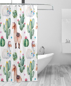 Llama Cactus Shower Curtain Modern Home Bathroom Hotel Spa Decorations Waterproof Fabric