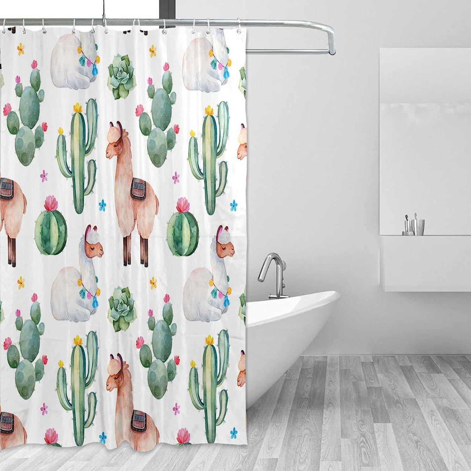 Llama Cactus Shower Curtain Modern Home Bathroom Hotel Spa Decorations Waterproof Fabric