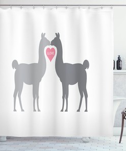 Llama Love Story Shower Curtain - Funny Animal Bathroom Curtain with Unique Print