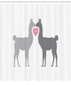 Llama Love Story Shower Curtain - Funny Animal Bathroom Curtain with Unique Print