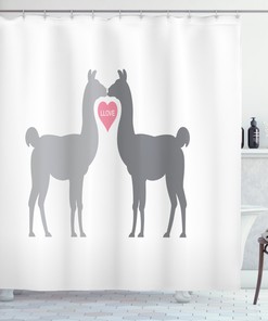 Llama Love Story Shower Curtain - Funny Animal Bathroom Curtain with Unique Print