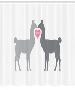 Llama Love Story Shower Curtain - Funny Animal Bathroom Curtain with Unique Print