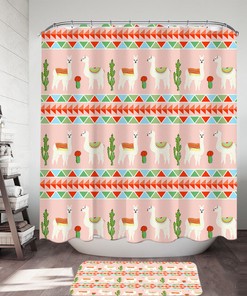 Llamas Animal Print Shower Curtain - Neutral Bathroom Decor with Cute Animal Design