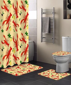 Lobster Lemons Yellow Background Restroom Shower Curtains
