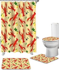 Lobster Lemons Yellow Background Restroom Shower Curtains