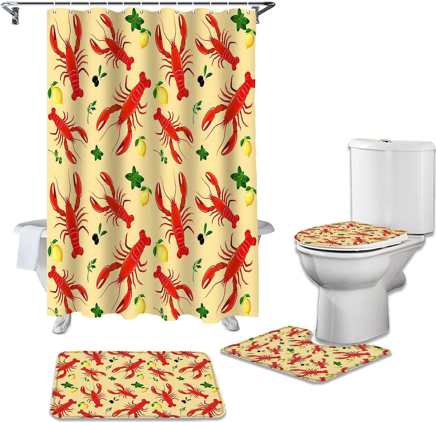 Lobster Lemons Yellow Background Restroom Shower Curtains
