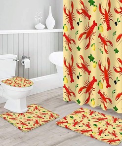 Lobster Lemons Yellow Background Restroom Shower Curtains