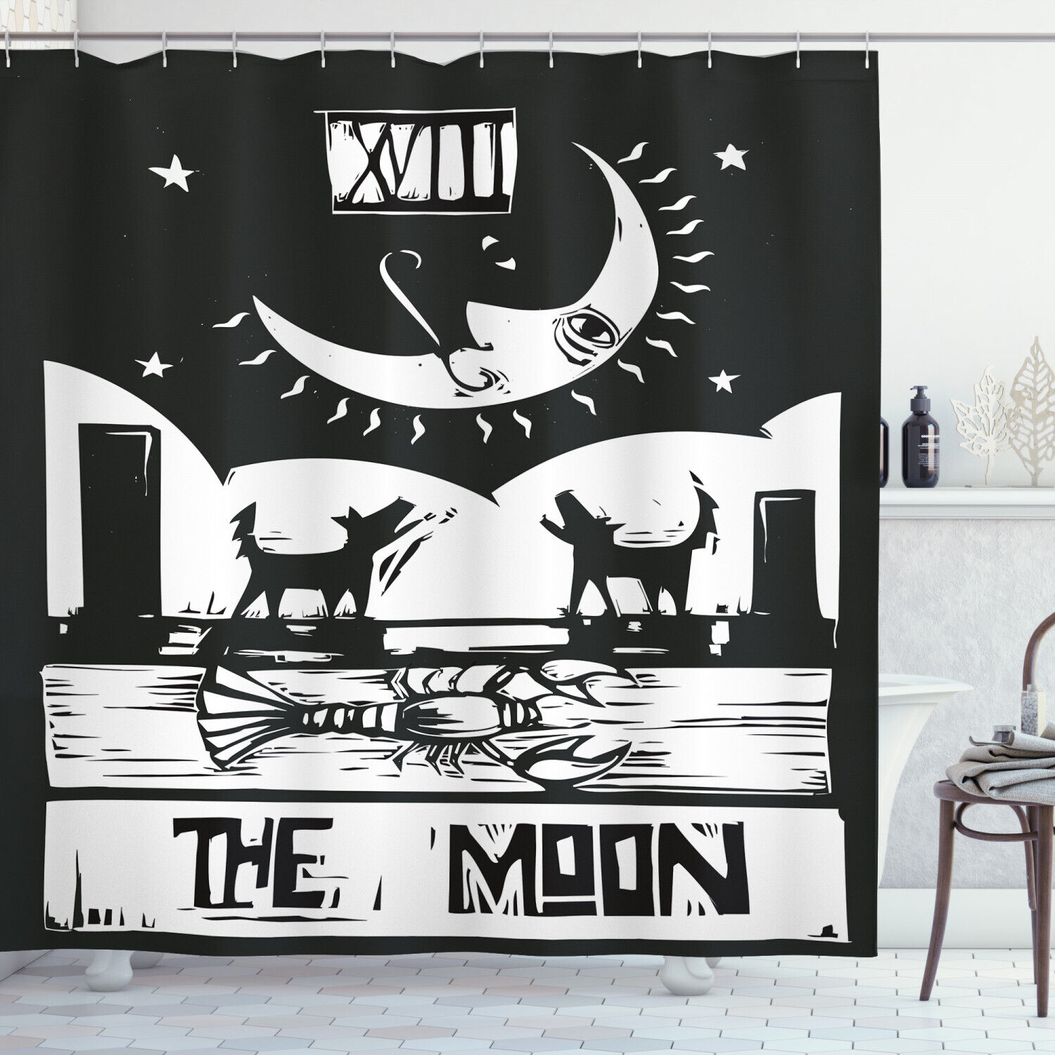 Lobster Wolves Tarot Moon Shower Curtain for Eccentric Bathroom Decor