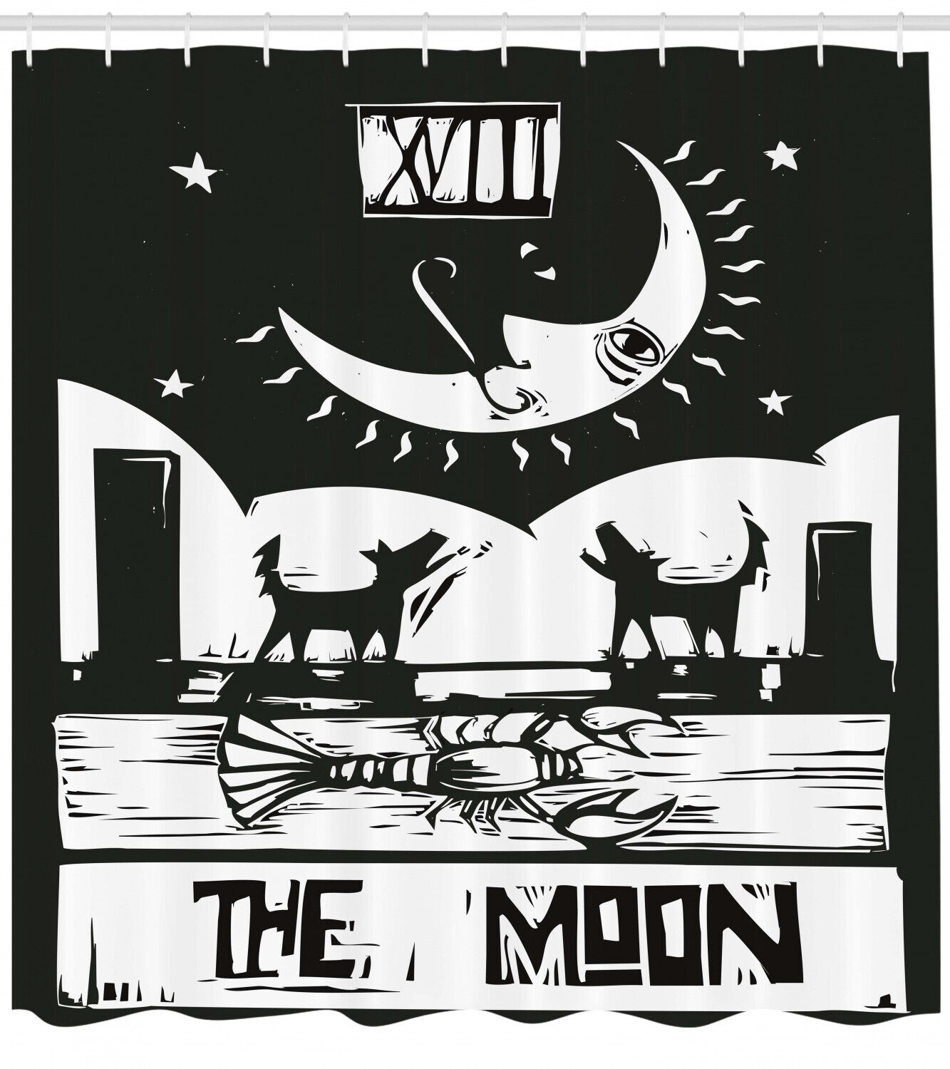 Lobster Wolves Tarot Moon Shower Curtain for Eccentric Bathroom Decor