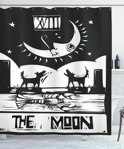 Lobster Wolves Tarot Moon Shower Curtain for Eccentric Bathroom Decor