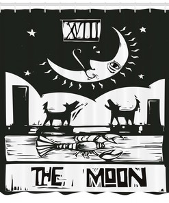 Lobster Wolves Tarot Moon Shower Curtain for Eccentric Bathroom Decor