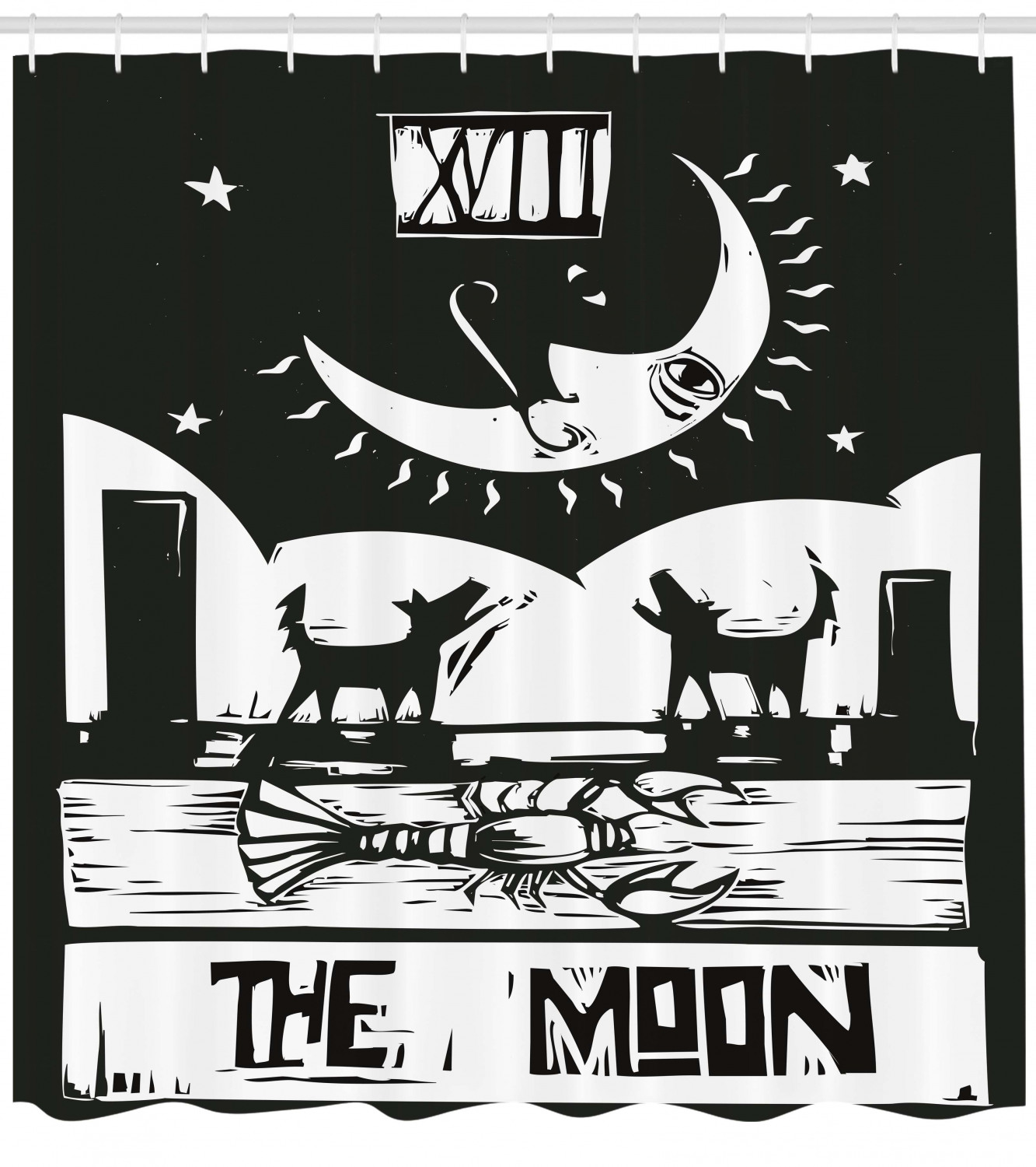 Lobster Wolves Tarot Moon Shower Curtain for Eccentric Bathroom Decor