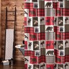 Lodge Life Black Bear Moose Shower Curtain - Rustic Wildlife Bathroom Curtain with Red Buffalo Check 