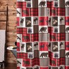 Lodge Life Shower Curtain with Black Bear Paw and Moose Cabin Red Buffalo Check Plaid Design for Cozy Bathroom