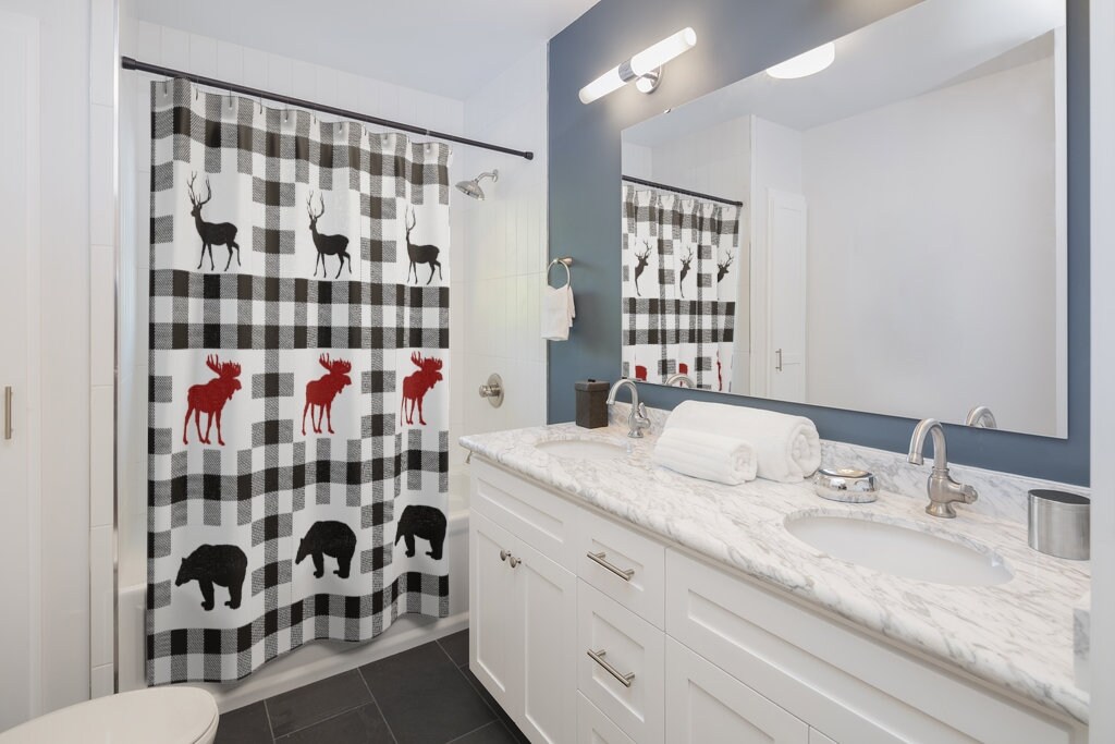 Lodge Style Shower Curtain With Deer, Moose And Bear Print - Image 2