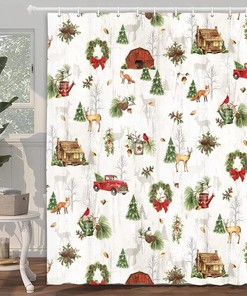 Lodge Toile Winter Forest Animal Shower Curtain